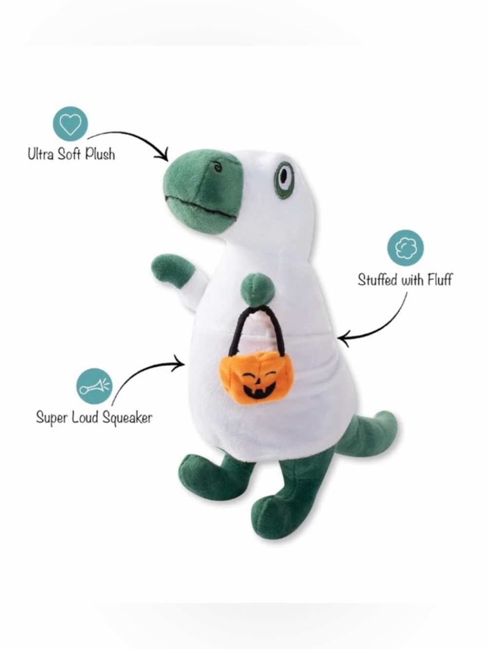 π Fringe Studio Spooky Creatures Ghosted T Rex Plush Dog Toy - Picture 3 of 8